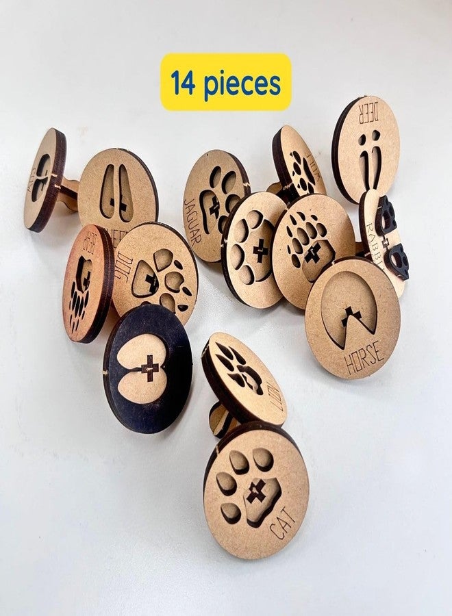 Ansoz Wooden Animal Foot Print Stamp with Ink Box, Educational Learning Kit - Image 2